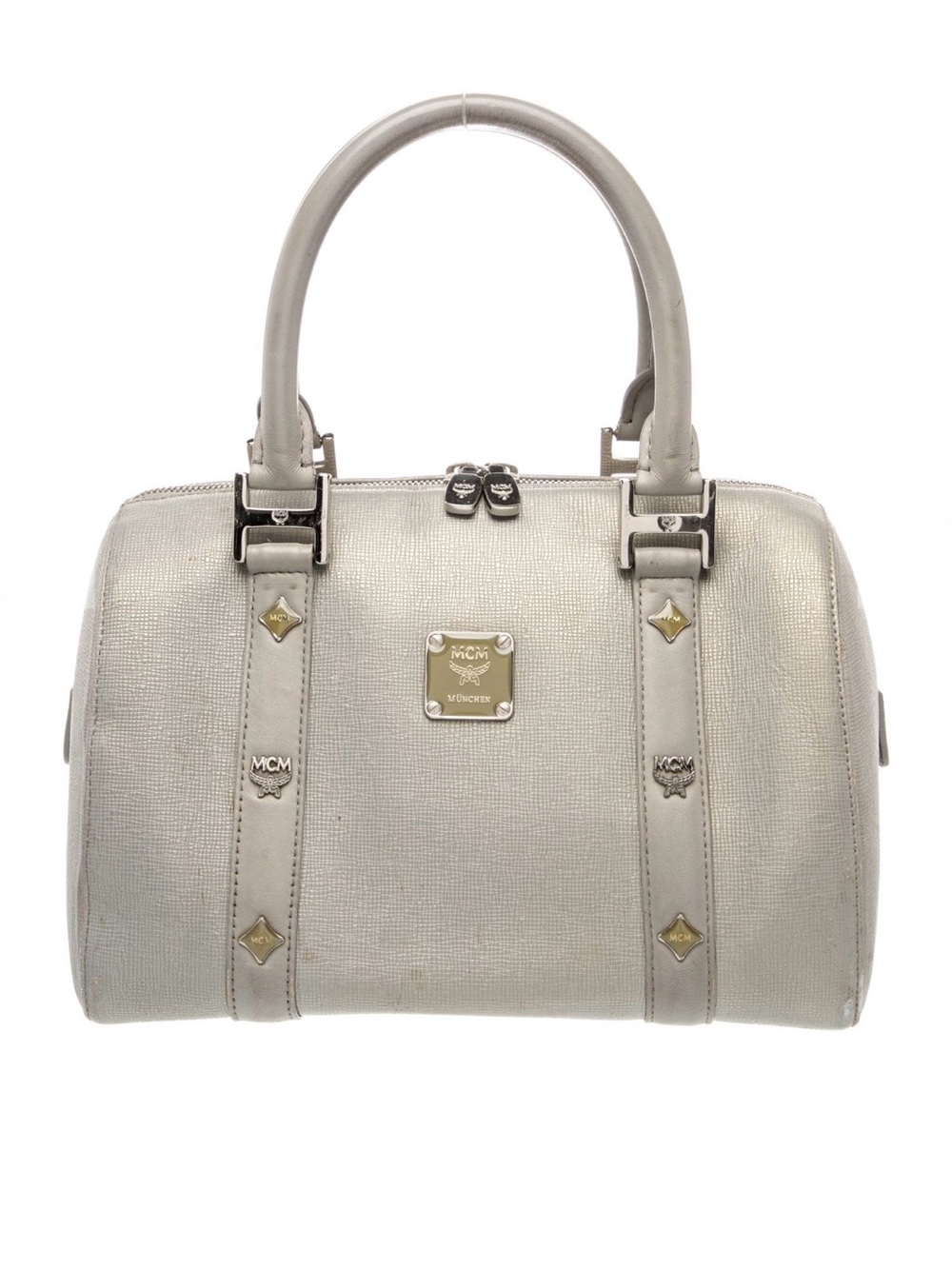 MCM Grey Saffiano Top-Handle Satchel Bag